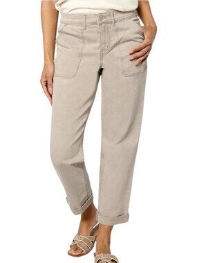 LOGO by Lori Goldstein Mid-Rise Boyfriend Basic Utility Ankle Pants Beige - 4